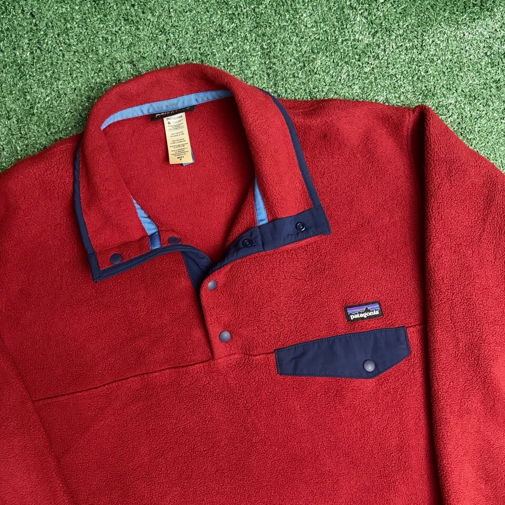 Patagonia Synchilla Snap-T Fleece Pullover Mens M Red Navy Trim Outdoor Gorpcore